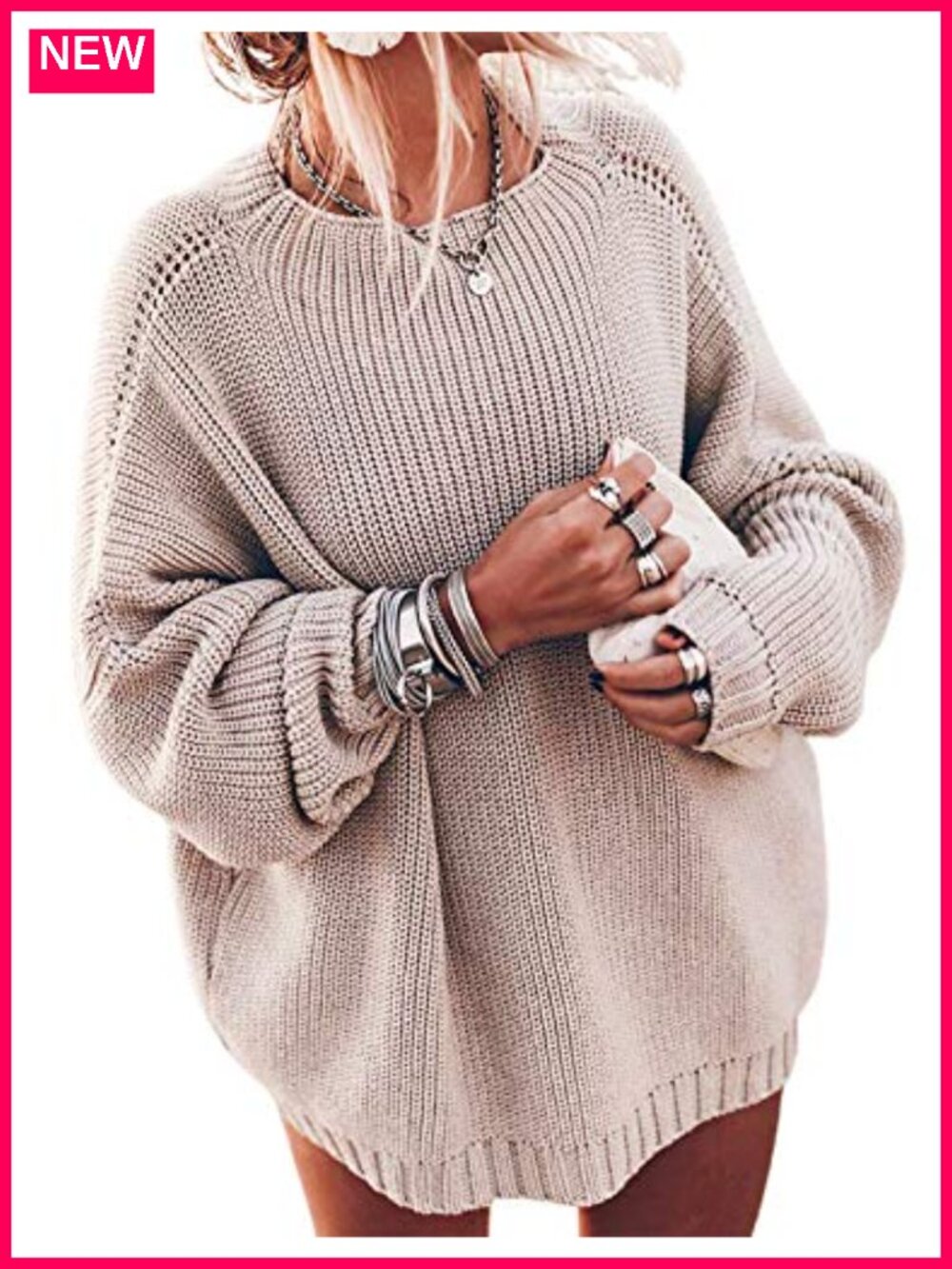 Ugerlov Oversized Batwing Long Sleeve Mock Neck Pullover Chunky Knit Sweater